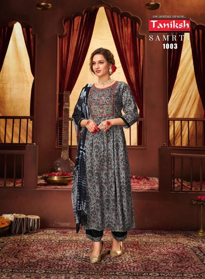 Tanishk Samrti Rayon Naira Cut Kurti With Bottom Dupatta Catalog
